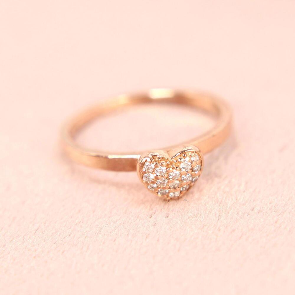 10kt Rose Gold Pave Diamond Heart Ring Stacker Jared Galleria Size 5.5